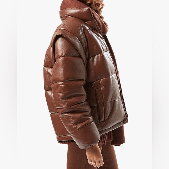 WEWOREWHAT Snap Off Sleeve Matte Faux Leather Puffer Jacket Size XS - Picture 5 of 14